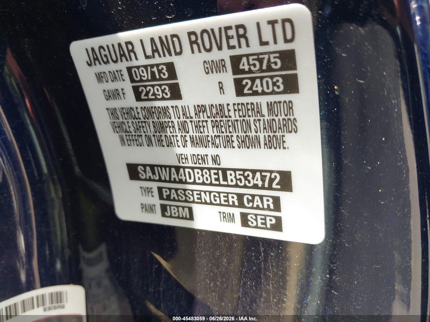 2014 Jaguar Xk Touring VIN: SAJWA4DB8ELB53472 Lot: 45483059