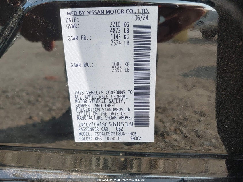 2025 Nissan Leaf Sv Plus VIN: 1N4CZ1CV1SC560519 Lot: 45483162