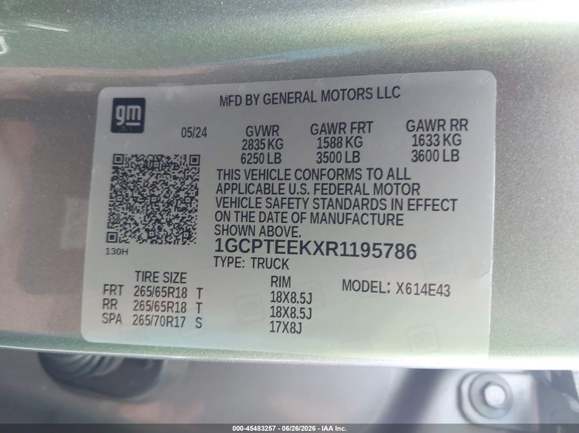 CHEVROLET COLORADO 2024 VIN 1GCPTEEKXR1195786