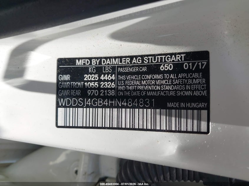 2017 Mercedes-Benz Cla 250 4Matic VIN: WDDSJ4GB4HN484831 Lot: 45483304