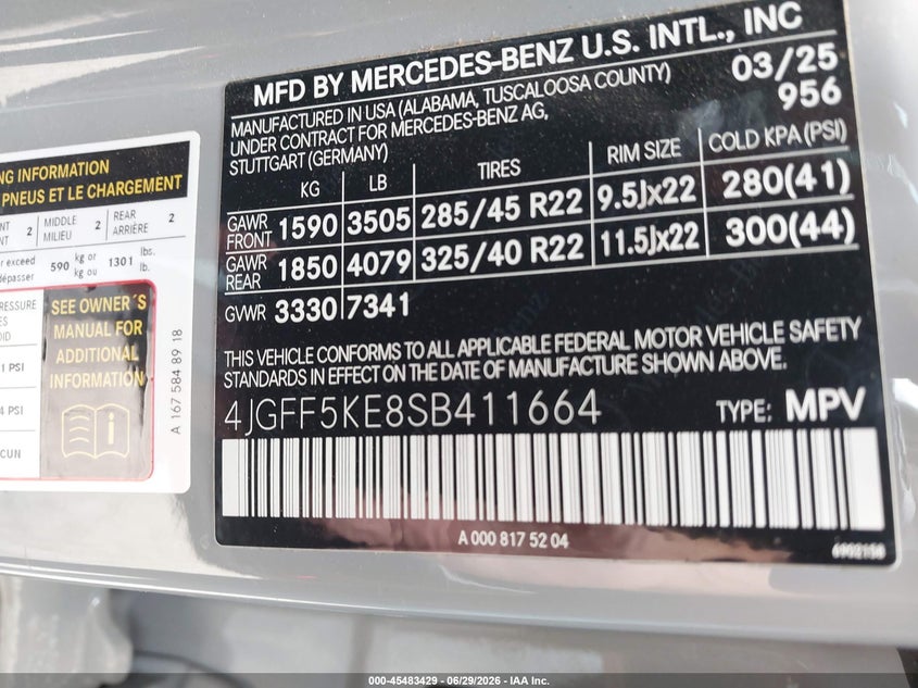 2025 Mercedes-Benz Gls 450 4Matic VIN: 4JGFF5KE8SB411664 Lot: 45483429