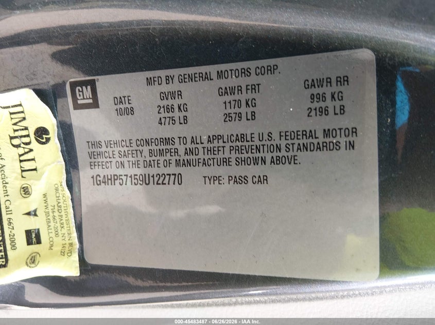 2009 Buick Lucerne Cx VIN: 1G4HP57159U122770 Lot: 45483487