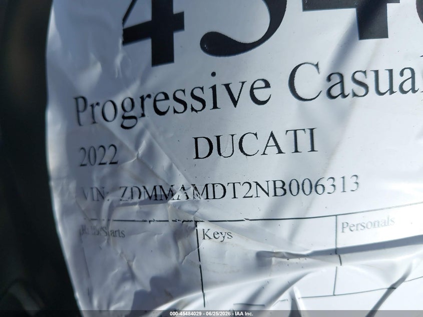 2022 Ducati Monster VIN: ZDMMAMDT2NB006313 Lot: 45484029