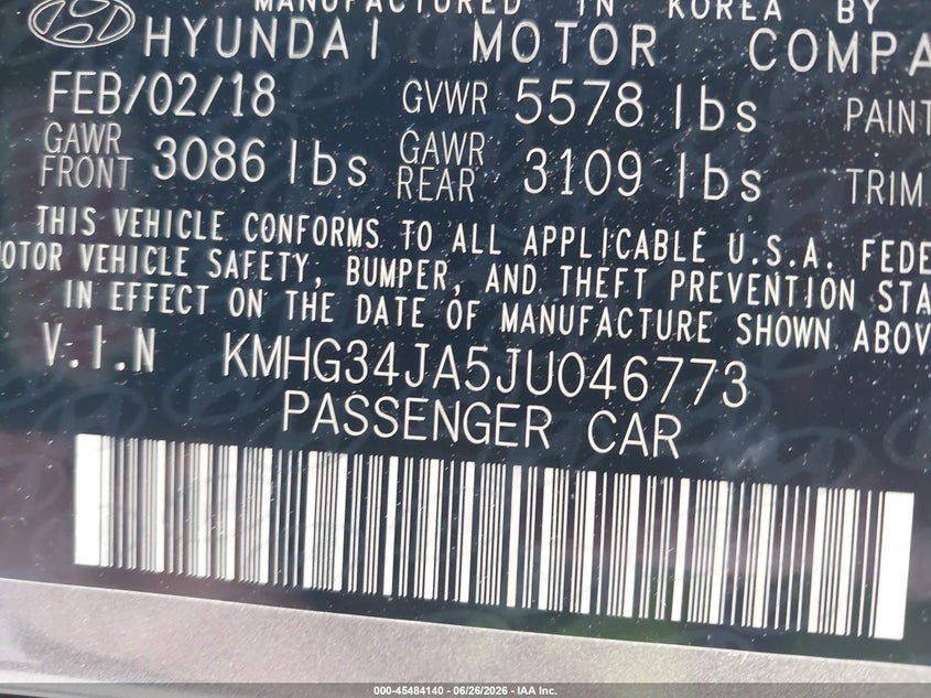 2018 Genesis G90 3.3T Premium VIN: KMHG34JA5JU046773 Lot: 45484140
