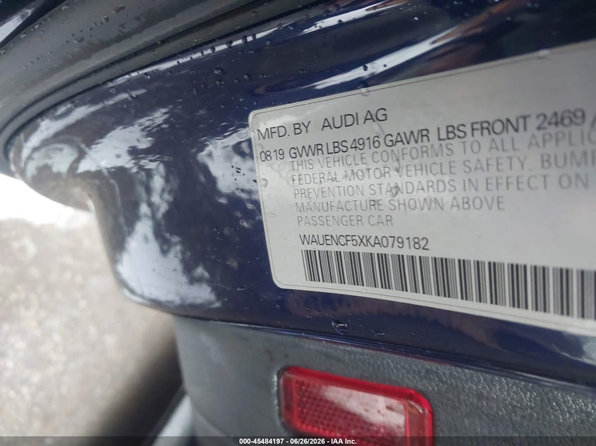 2019 Audi A5 45 Premium VIN: WAUENCF5XKA079182 Lot: 45484197