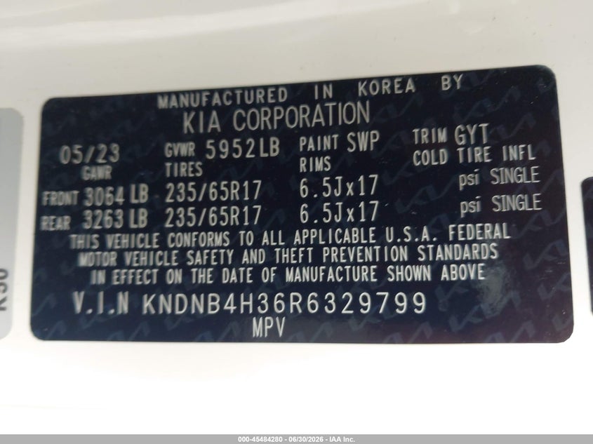 2024 Kia Carnival Mpv Lx Seat Package VIN: KNDNB4H36R6329799 Lot: 45484280