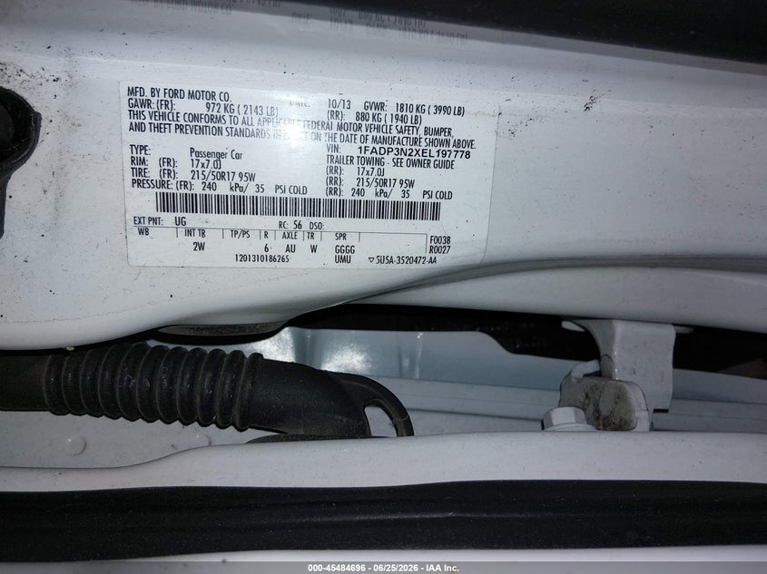 FORD FOCUS 2014 VIN 1FADP3N2XEL197778