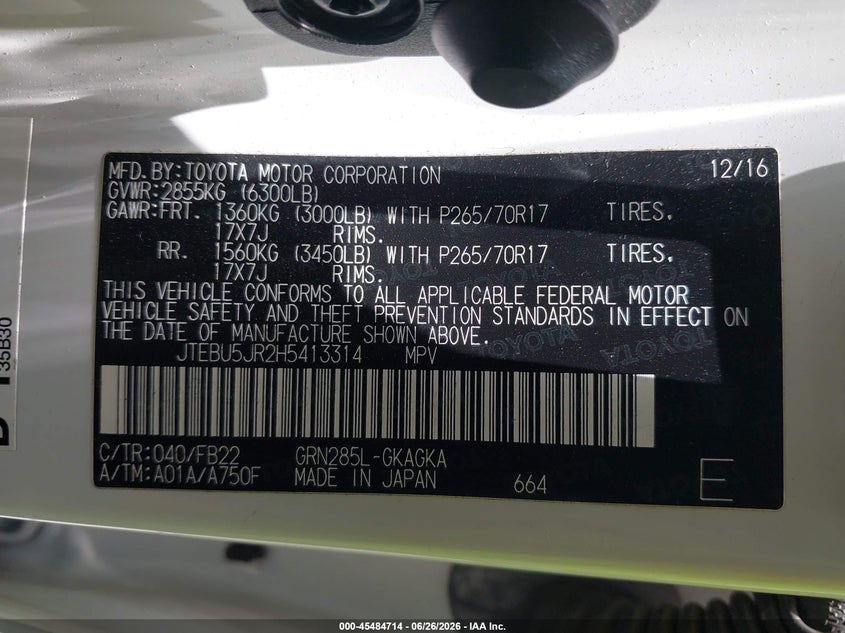 2017 Toyota 4Runner Sr5 VIN: JTEBU5JR2H5413314 Lot: 45484714