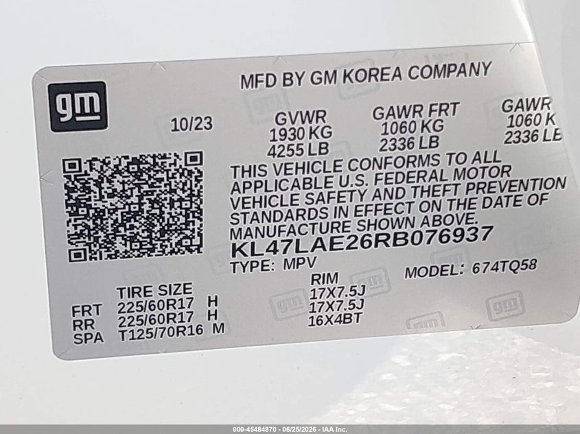 BUICK ENVISTA 2024 VIN KL47LAE26RB076937
