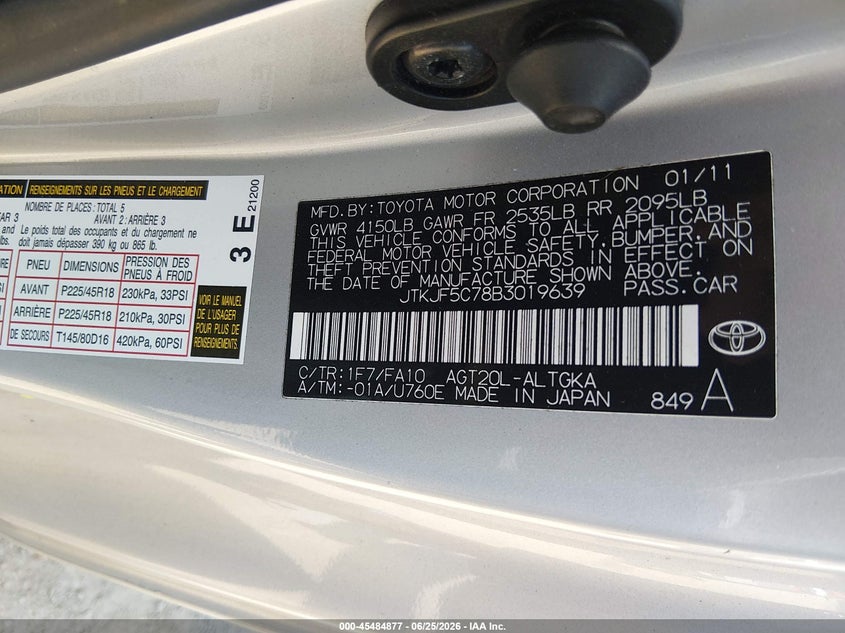 2011 Scion Tc VIN: JTKJF5C78B3019639 Lot: 45484877