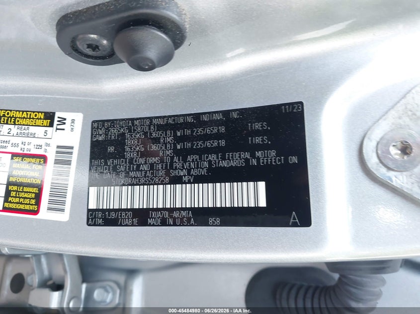 2024 Toyota Highlander Xle VIN: 5TDKDRAH3RS528258 Lot: 45484980