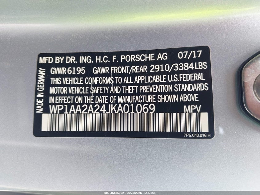 2018 Porsche Cayenne Platinum Edition VIN: WP1AA2A24JKA01069 Lot: 45485002