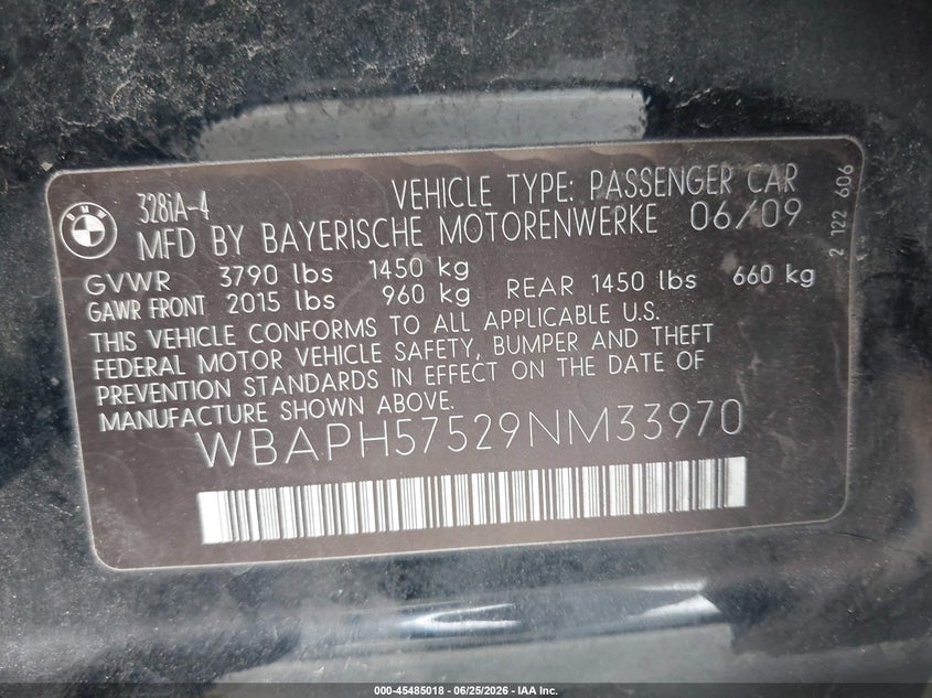 2009 BMW 3ER SEDAN 3.0L I-6 DOHC, VVT, 230HP