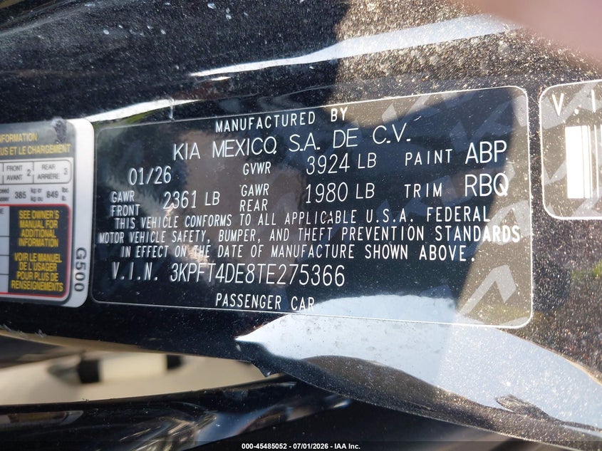 2026 KIA K4 SEDAN 2.0L I-4 DOHC, VVT, 147HP