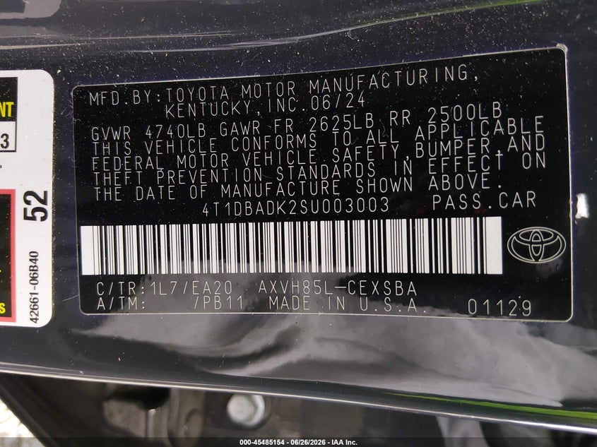 2025 TOYOTA CAMRY SEDAN 2.5L I-4 DI, DOHC, VVT, 184HP