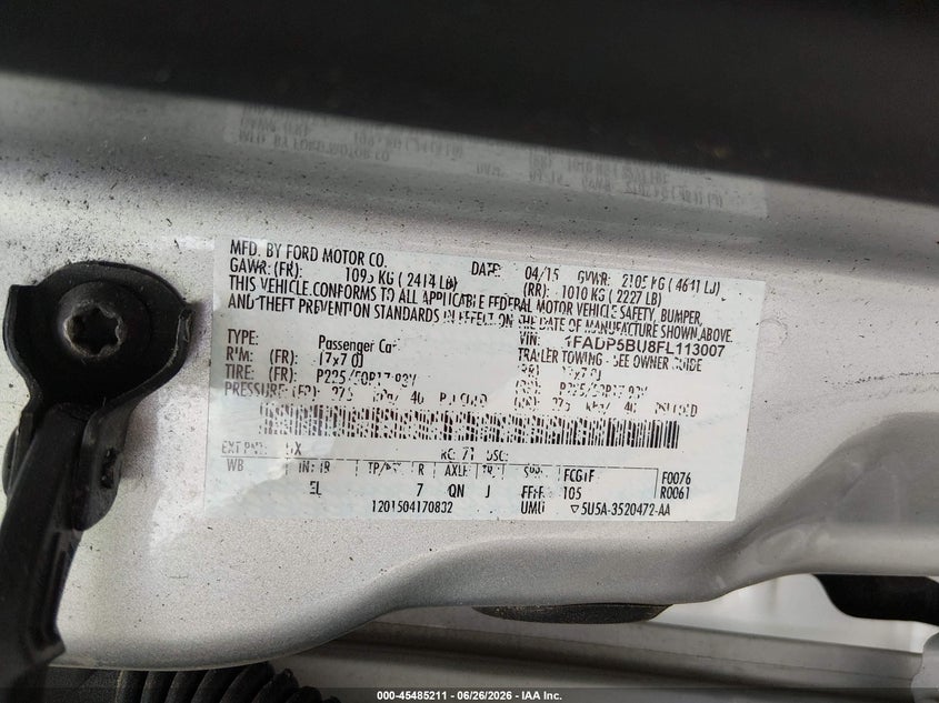 2015 Ford C-Max Hybrid Sel VIN: 1FADP5BU8FL113007 Lot: 45485211