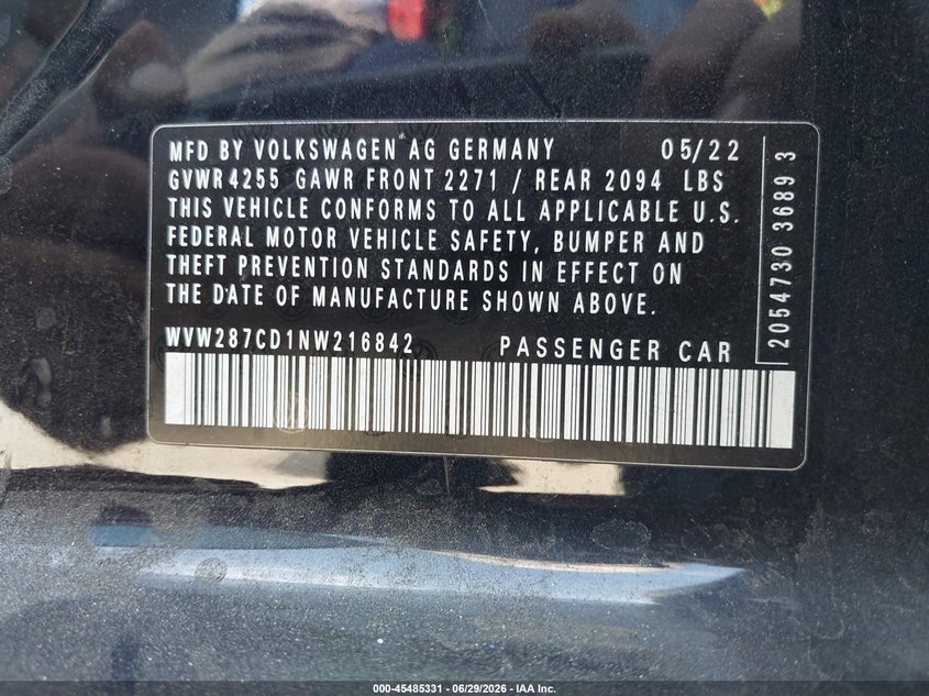 2022 Volkswagen Golf Gti 2.0T Se VIN: WVW287CD1NW216842 Lot: 45485331