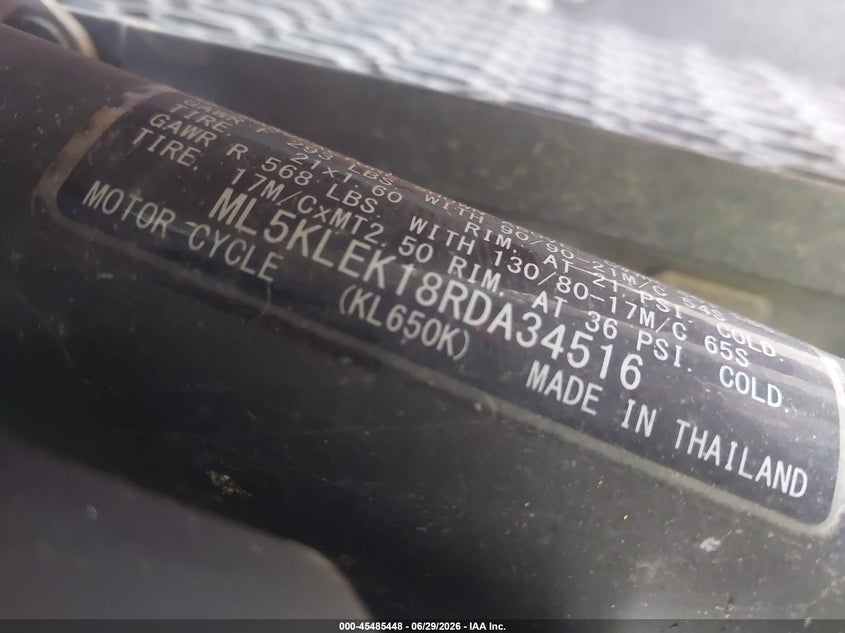 2024 Kawasaki Kl650 K/M VIN: ML5KLEK18RDA34516 Lot: 45485448