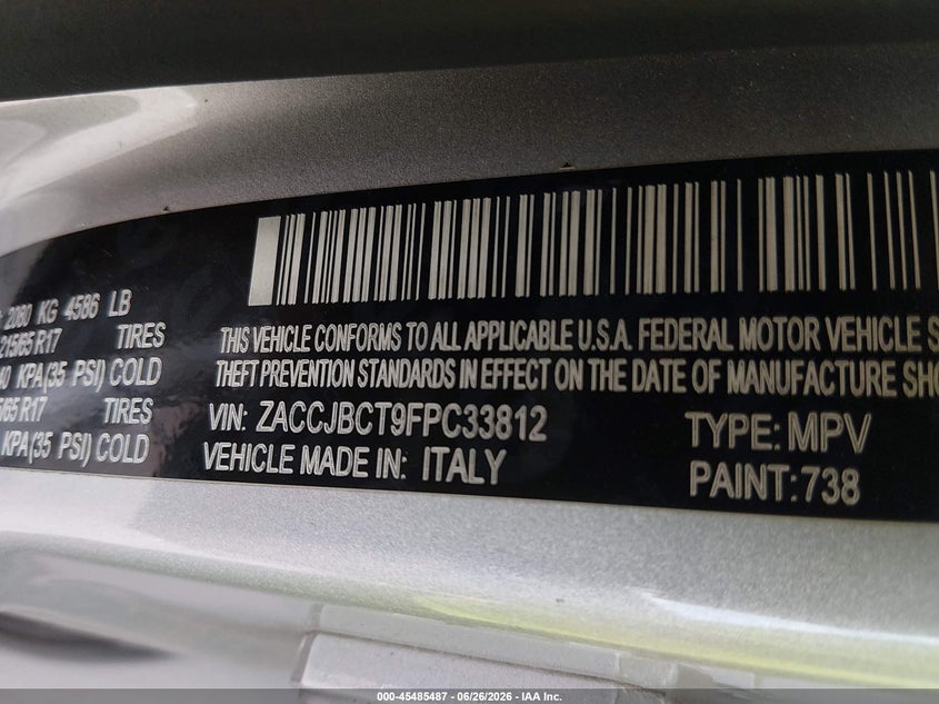 2015 JEEP RENEGADE SPORT UTILITY VEHICLE 2.4L I-4 VVT, 180HP