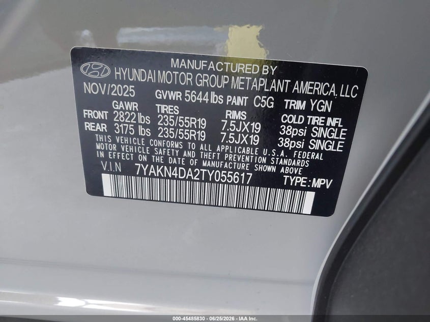 2026 Hyundai Ioniq 5 Sel VIN: 7YAKN4DA2TY055617 Lot: 45485830