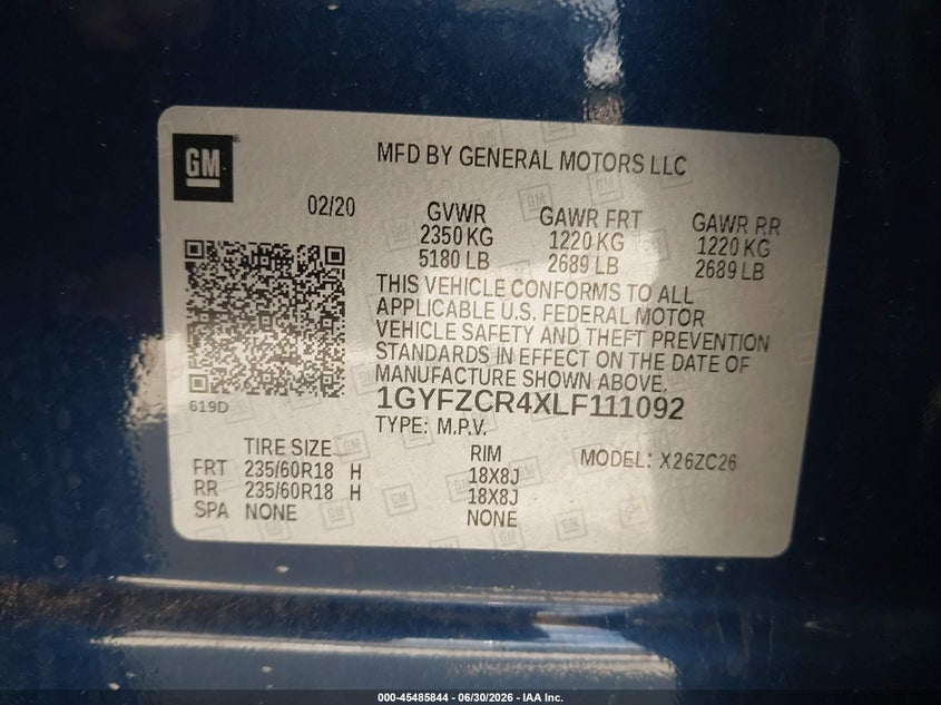 2020 Cadillac Xt4 Fwd Premium Luxury VIN: 1GYFZCR4XLF111092 Lot: 45485844