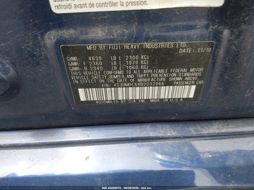 2011 SUBARU LEGACY 3.6R PREMIUM · Фото 9