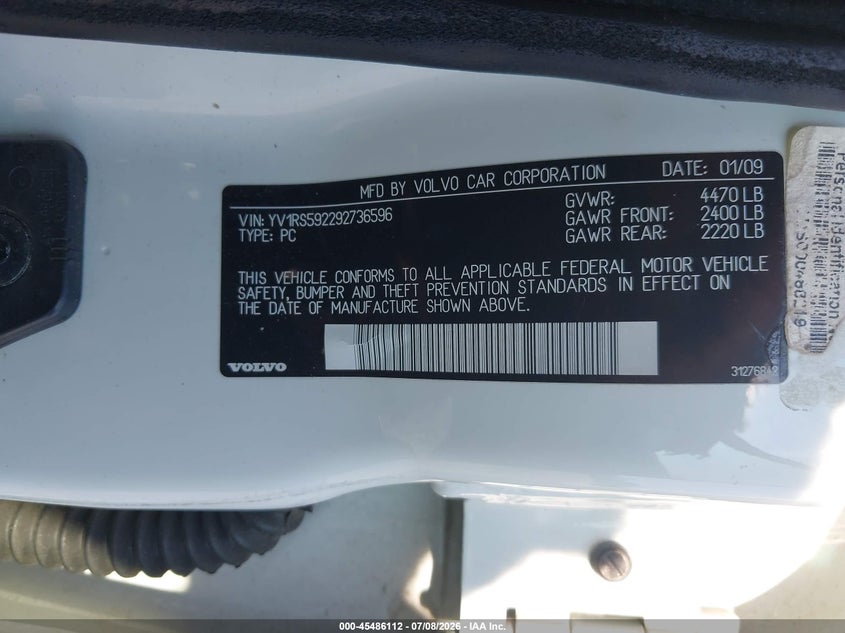 2009 Volvo S60 2.5T/2.5T Special Edition VIN: YV1RS592292736596 Lot: 45486112
