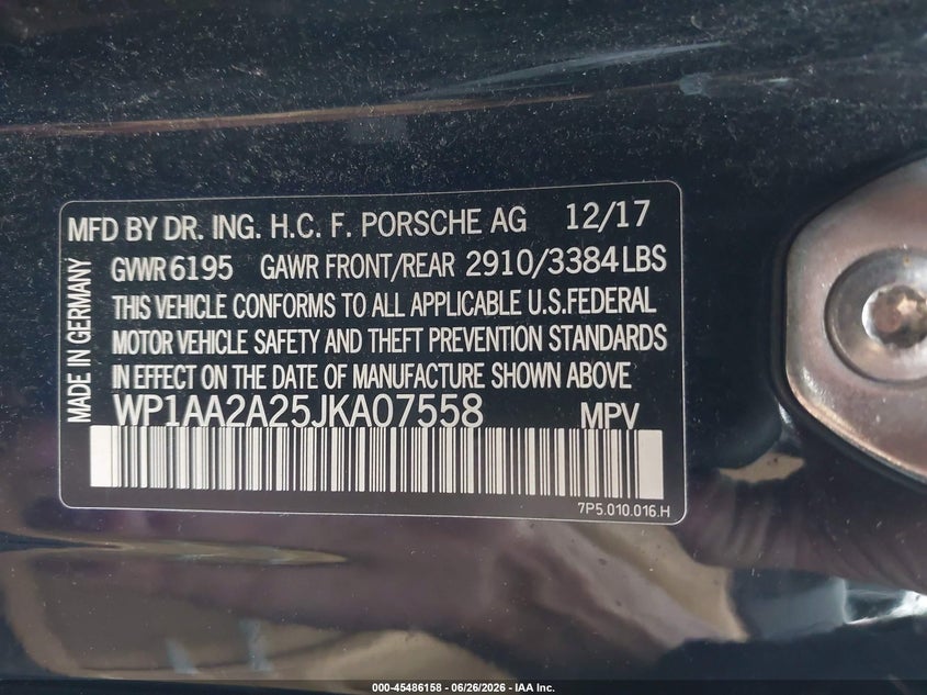 2018 Porsche Cayenne Platinum Edition VIN: WP1AA2A25JKA07558 Lot: 45486158