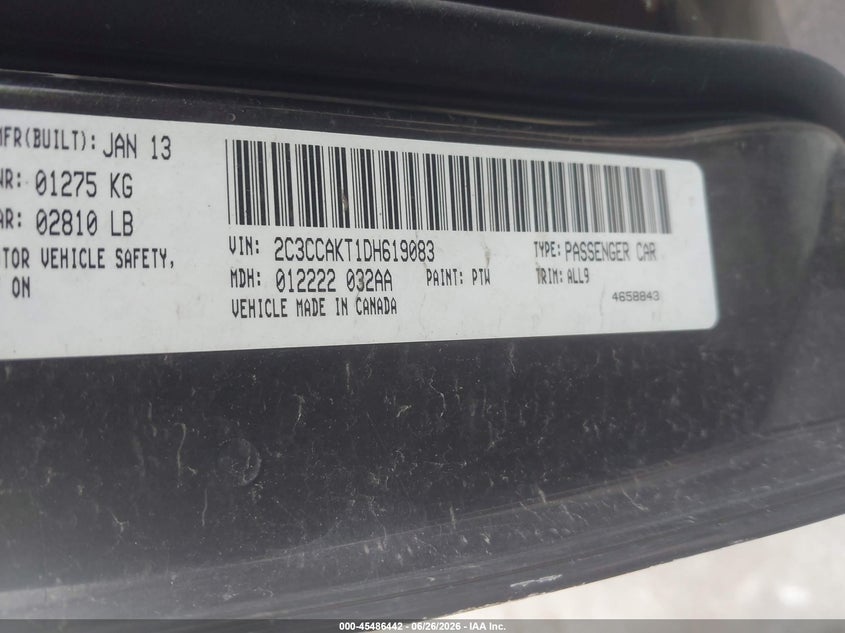 CHRYSLER 300C 2013 VIN 2C3CCAKT1DH619083