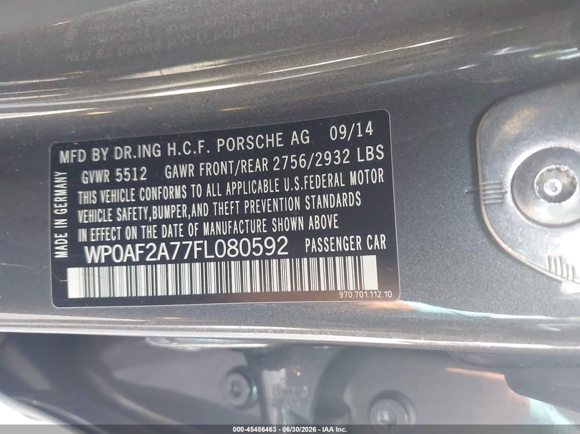 2015 Porsche Panamera Gts VIN: WP0AF2A77FL080592 Lot: 45486463