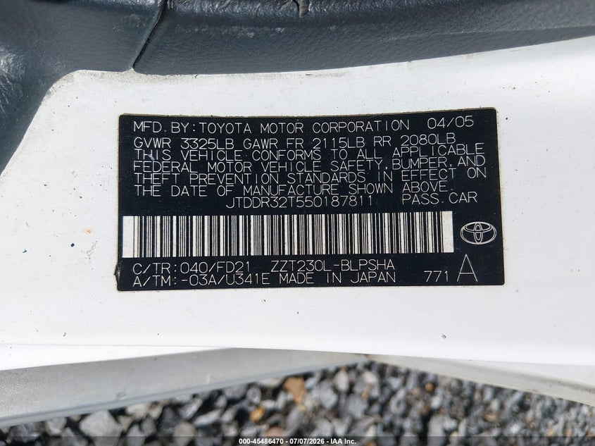 2005 Toyota Celica Gt VIN: JTDDR32T550187811 Lot: 45486470