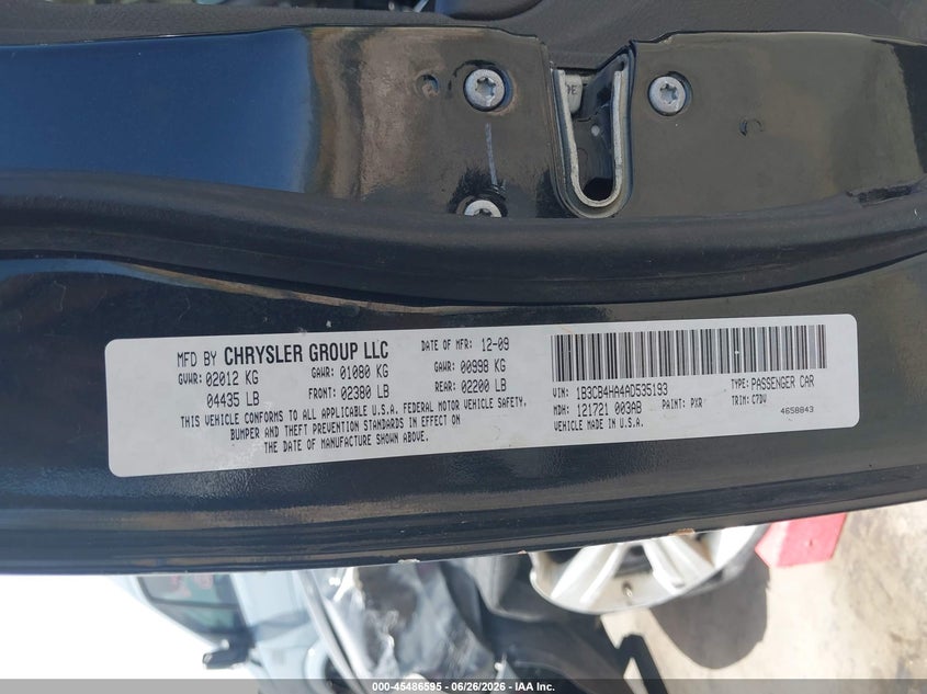 2010 Dodge Caliber Sxt VIN: 1B3CB4HA4AD535193 Lot: 45486595