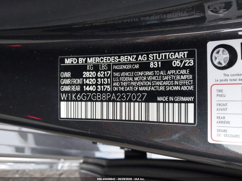 2023 Mercedes-Benz S 580 4Matic VIN: W1K6G7GB8PA237027 Lot: 45486642