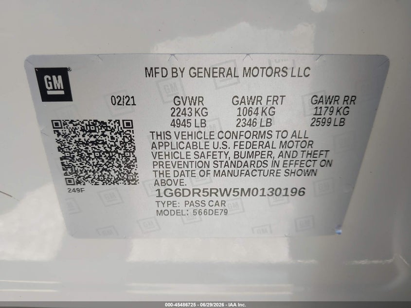 2021 Cadillac Ct5 V-Series VIN: 1G6DR5RW5M0130196 Lot: 45486725