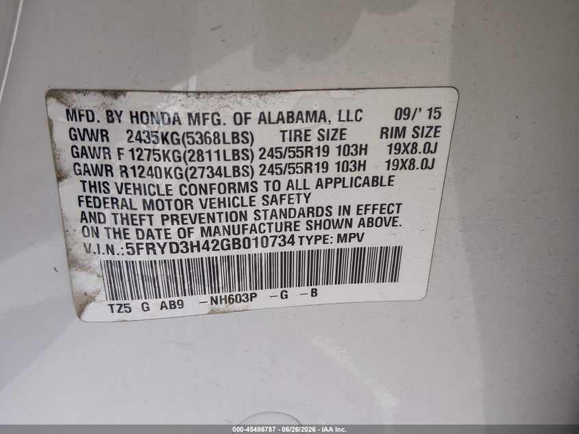 2016 ACURA MDX SPORT UTILITY VEHICLE 3.5L V-6 DI, VVT, 290HP