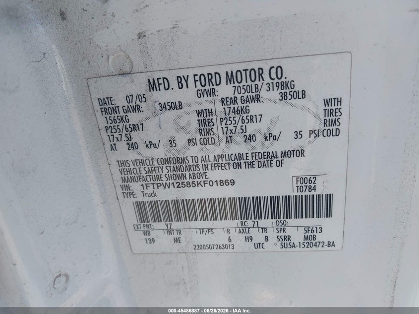 2008 FORD F-150 TRUCK 4.6L V-8 248HP