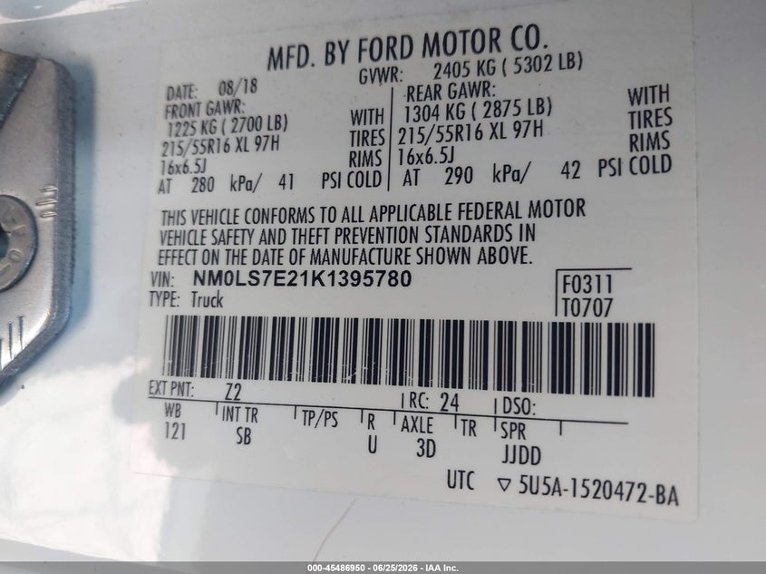 2019 FORD TRANSIT CONNECT VAN 2.0L I-4 DI, DOHC, VVT, 162HP