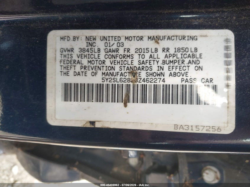 2003 Pontiac Vibe VIN: 5Y2SL62823Z462274 Lot: 45486962