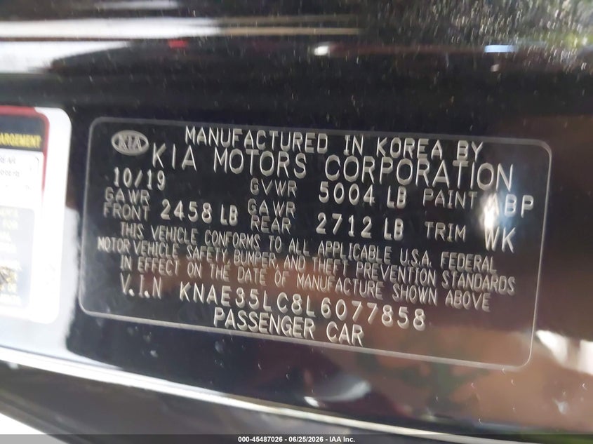 2020 Kia Stinger Gt VIN: KNAE35LC8L6077858 Lot: 45487026