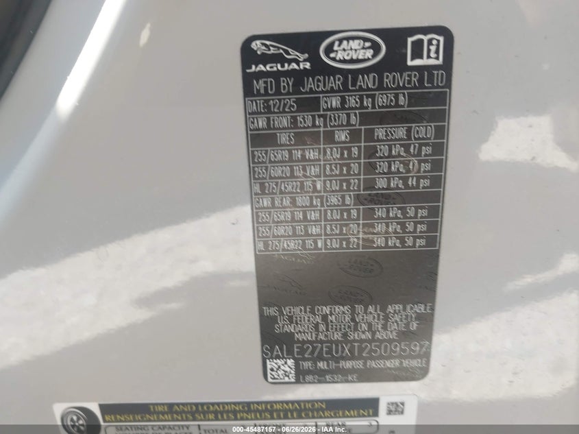 2026 Land Rover Defender P400 X-Dynamic Se VIN: SALE27EUXT2509597 Lot: 45487157