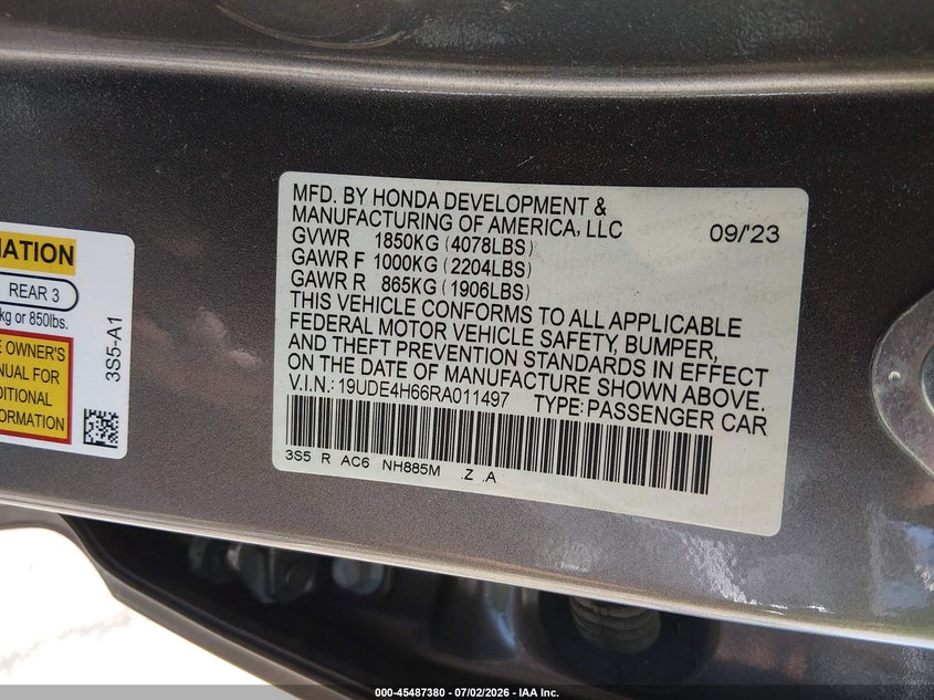2024 Acura Integra A-Spec Technology VIN: 19UDE4H66RA011497 Lot: 45487380