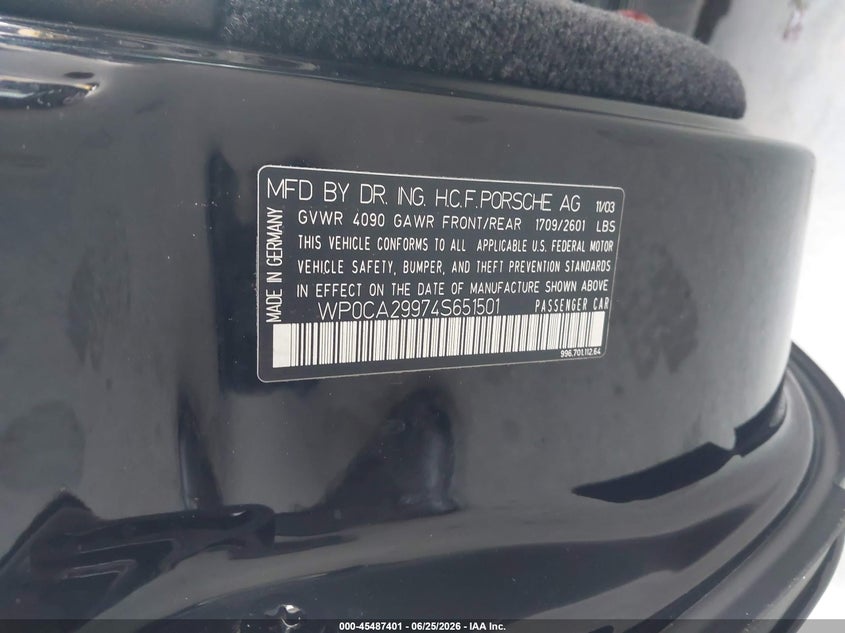 2004 Porsche 911 Carrera/Carrera 4/Carrera 4S VIN: WP0CA29974S651501 Lot: 45487401