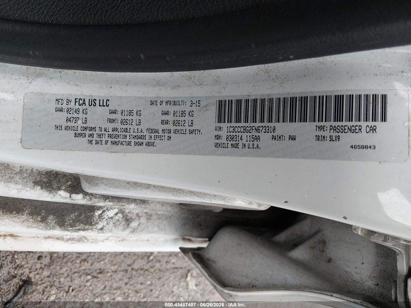 2015 Chrysler 200 S VIN: 1C3CCCBG2FN673310 Lot: 45487407