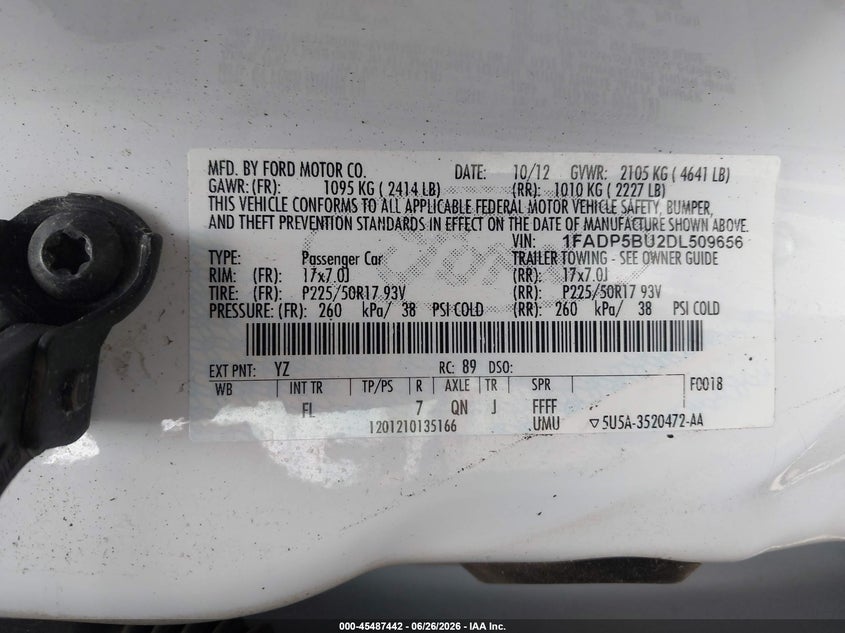 2013 Ford C-Max Hybrid Sel VIN: 1FADP5BU2DL509656 Lot: 45487442