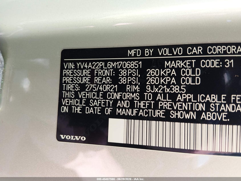 2021 VOLVO XC90 SPORT UTILITY VEHICLE 2.0L I-4 DI, DOHC, VVT, TURBO/SUPERCHARGER, 316HP