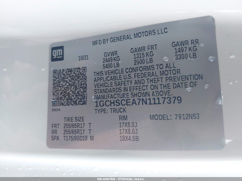 2022 Chevrolet Colorado 2Wd Long Box Lt VIN: 1GCHSCEA7N1117379 Lot: 45487950