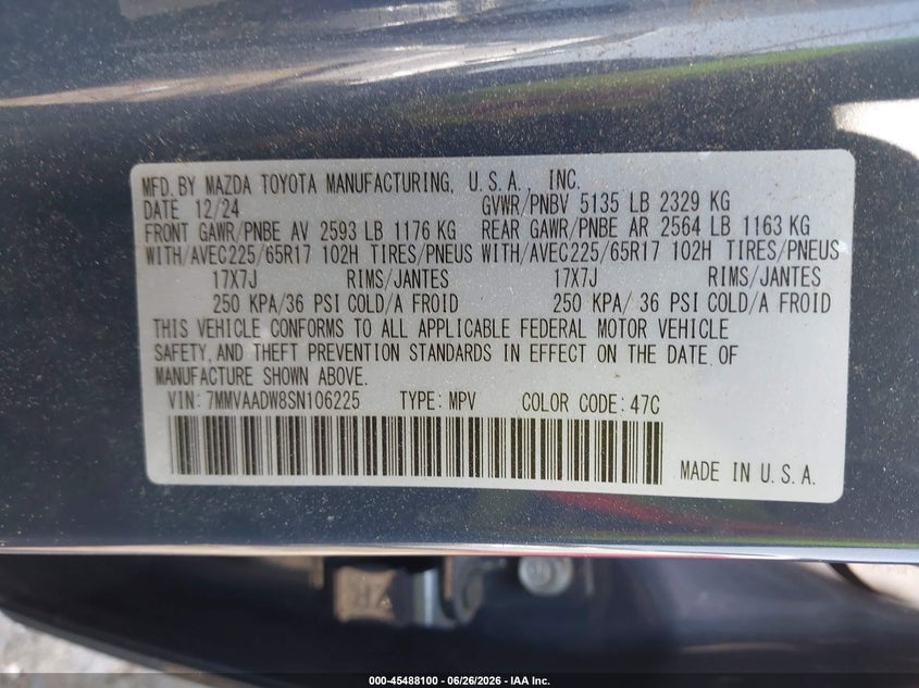 2025 Mazda Cx-50 Hybrid Premium Package VIN: 7MMVAADW8SN106225 Lot: 45488100
