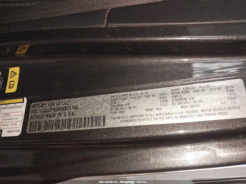 2021 Jeep Wrangler 4Xe Unlimited High Altitude 4X4 VIN: 1C4JJXP68MW811746 Lot: 45488140