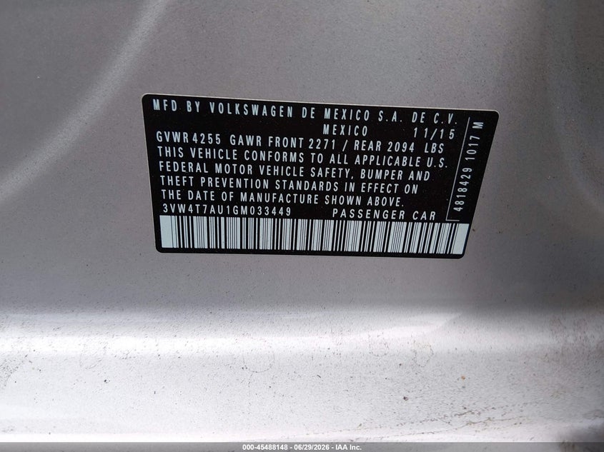 2016 Volkswagen Golf Gti Se 4-Door VIN: 3VW4T7AU1GM033449 Lot: 45488148