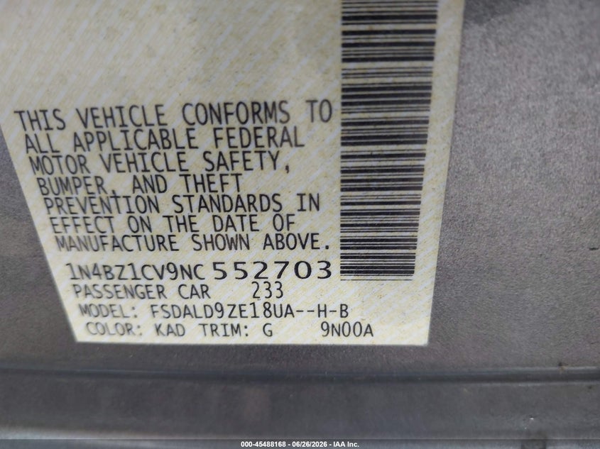 2022 Nissan Leaf Sv Plus 62 Kwh VIN: 1N4BZ1CV9NC552703 Lot: 45488168